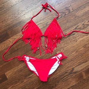 Red Fringe Bikini